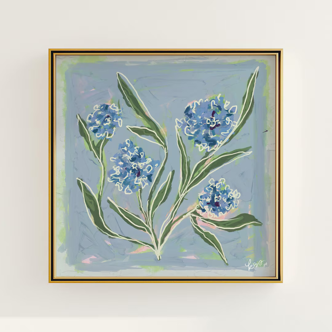 Modern Southern Floral Wall Art | Digital Download of Blue Flower Arrangement | Feminine Light Bl... | Etsy (US)