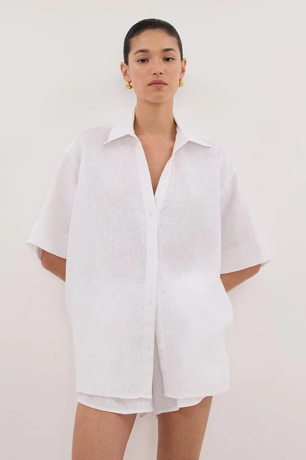 HELENA WHITE SHORT SLEEVE LINEN SHIRT | DISSH