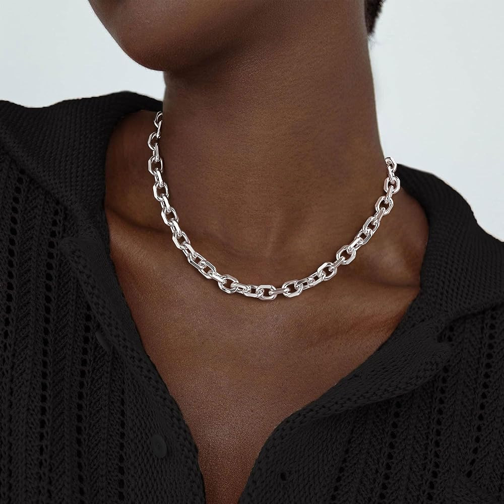14K Gold Plated Chunky Necklace for Women, Trendy Paperclip Cuban Link Chain Necklace Waterproof ... | Amazon (US)