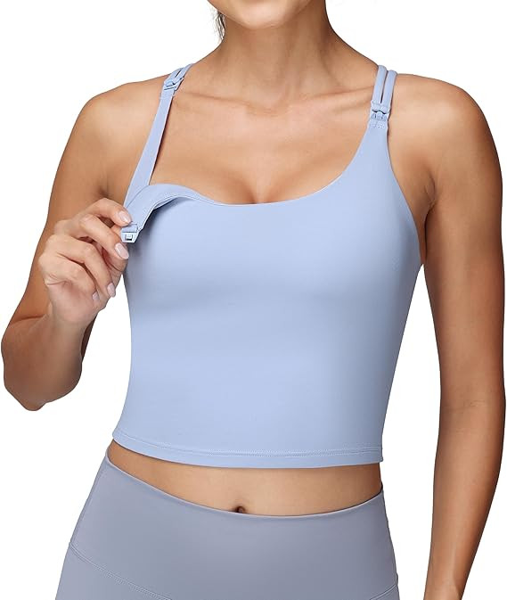 Foucome Nursing Tank Tops for Breastfeeding Longline Nursing Sports Bra Cross Back Workout Crop T... | Amazon (US)