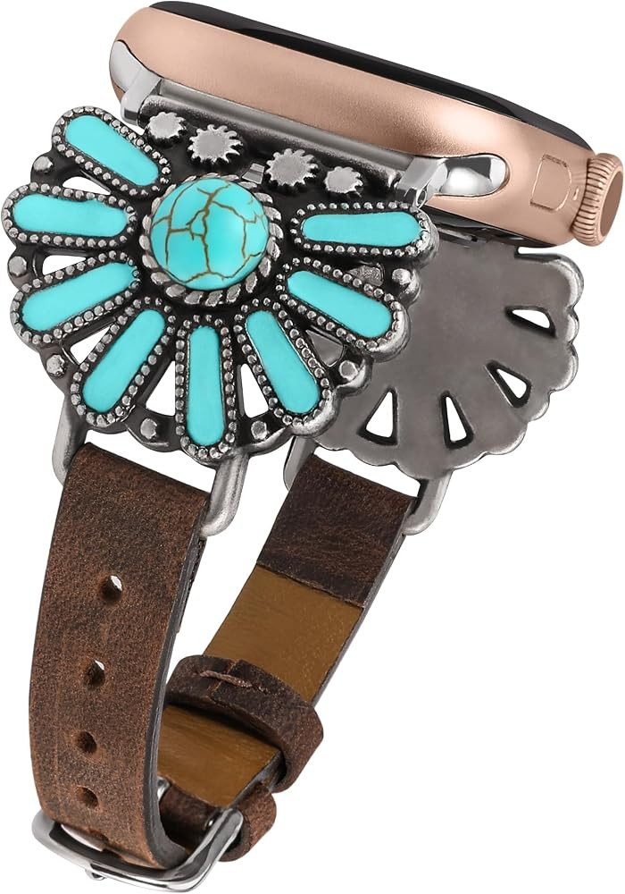 W-RARA Leather Band Compatible with Apple Watch Band Women 38/40/41/42/44/45/49mm, Boho Western V... | Amazon (US)
