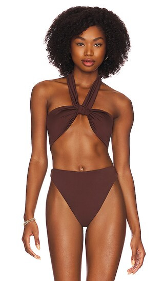 Wrap Tie Bikini Top in Brown | Revolve Clothing (Global)