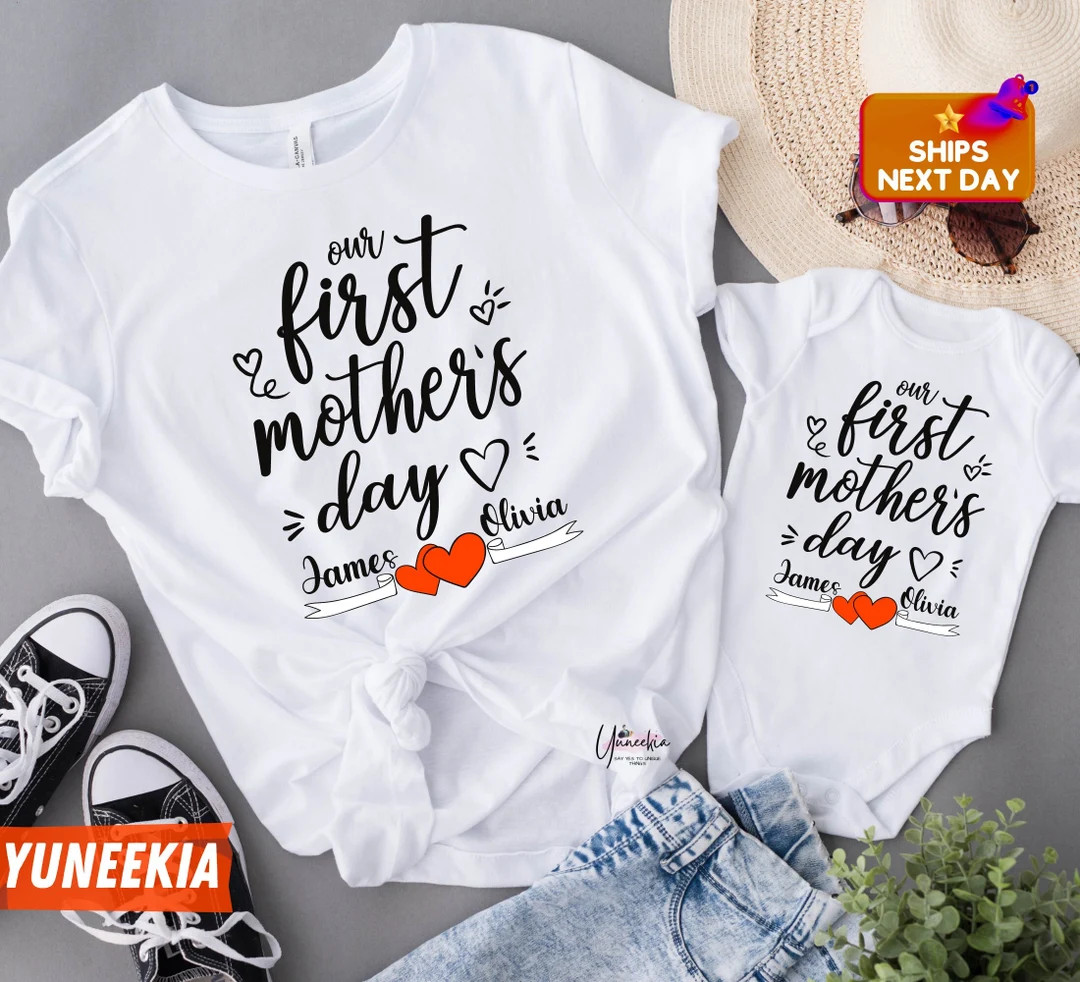 Personalized First Mother's Day Shirts / Our First Mothers Day Matching Shirts Set / Personalized... | Etsy (US)