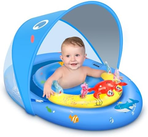 Baby Pool Float with Canopy UPF50+, 120°Adjustable Sun Protection and Anti-Tip Safety Seat, Infl... | Amazon (US)