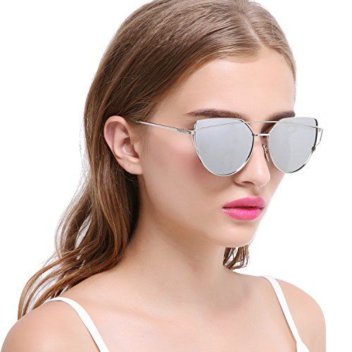 Joopin Fashion Women Metal Frame Cat Eye Sunglasses Classic Brand Designer Mirror Flat Panel Lens UV | Amazon (US)