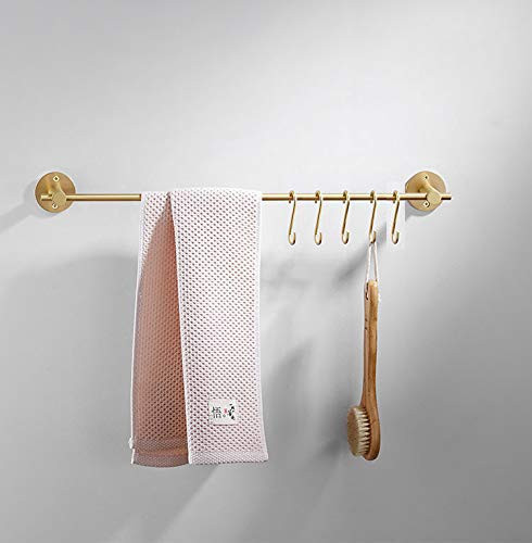 21.6 Inch Towel Bar with 5 S Shaped Hooks,Brass Towel Holder Brushed Gold Towel Rack for Bathroom... | Amazon (US)