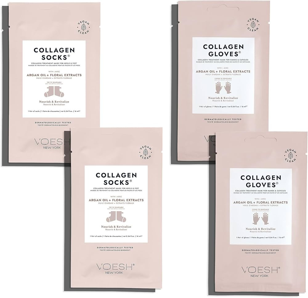 Voesh Collagen Gloves and Socks- Collagen Infused, 4 Pack, 2 Pack of Gloves, 2 Pack of Socks, At ... | Amazon (US)