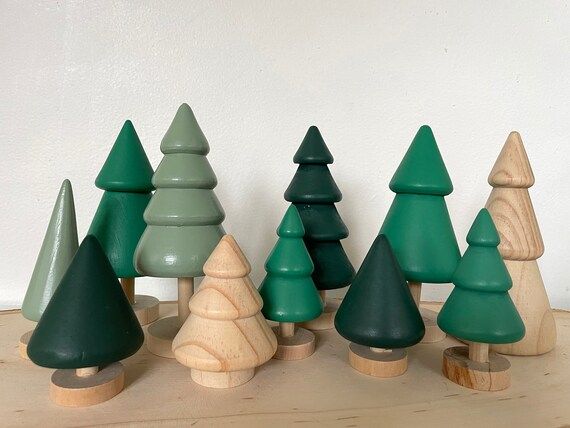 Wooden Tree Set (set of 3), Wood Christmas Tree, Christmas Village Tree | Etsy (US)
