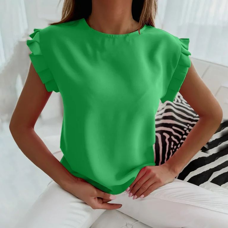symoid Womens Tops & T-Shirts- Printed Casual Short Sleeve Scoop Neck Blouse Bracelet Drop Should... | Walmart (US)