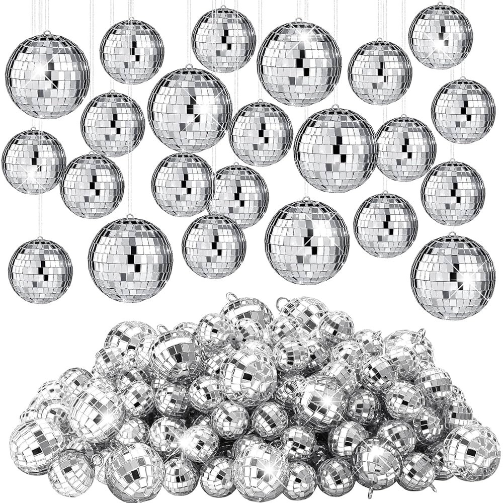 Funtery 100 Pcs Mirror Disco Balls Bulk Assorted Silver Hanging Disco Ball Decor for Home Wedding... | Amazon (US)