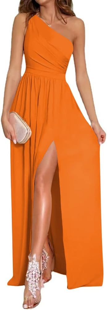 LYANER Women's One Shoulder High Split Sleeveless Ruched Sexy Cocktail Maxi Long Dress | Amazon (US)