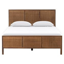 Rhian Coastal Beach Brown Woven Cane Mango Wood Frame Bed - King | Kathy Kuo Home