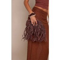 Chocolate Slouchy Raffia Fringe Clutch | PrettyLittleThing UK