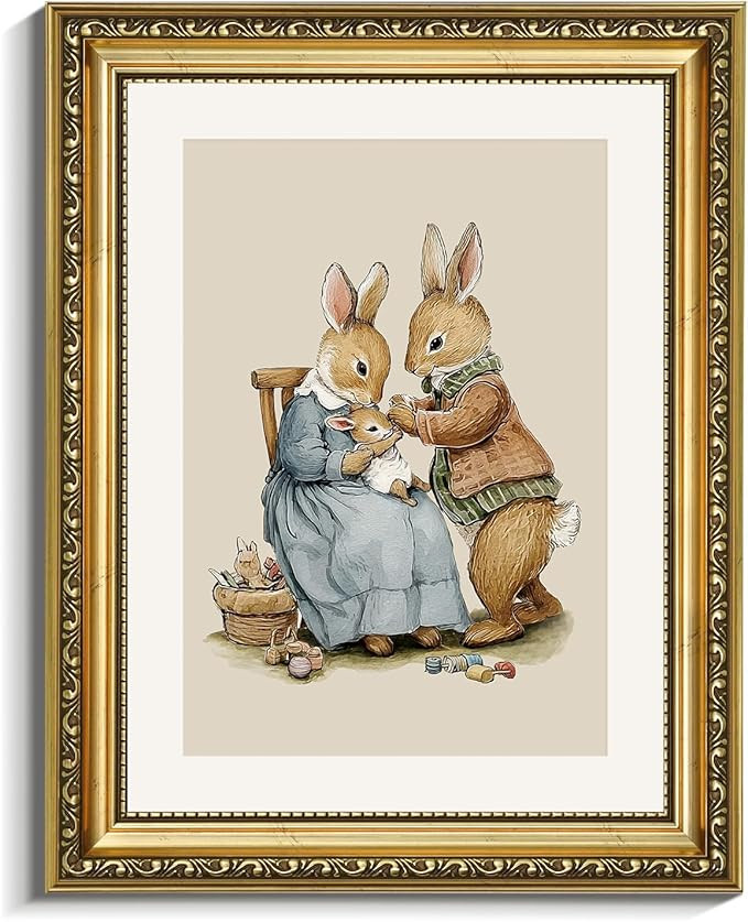VIYYIEA Gold Framed Canvas Wall Art, 11x14 Inch Vintage Rabbit Family Illustration, Classic Story... | Amazon (US)