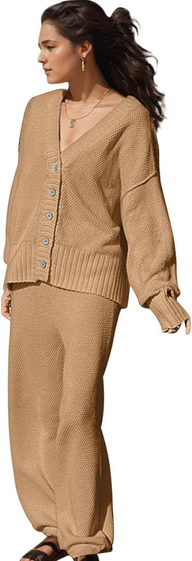LANSGELING Women's 2 lounge Knit Sweater Sets Trendy Outfits Oversized Slouchy Cozy | Amazon (US)
