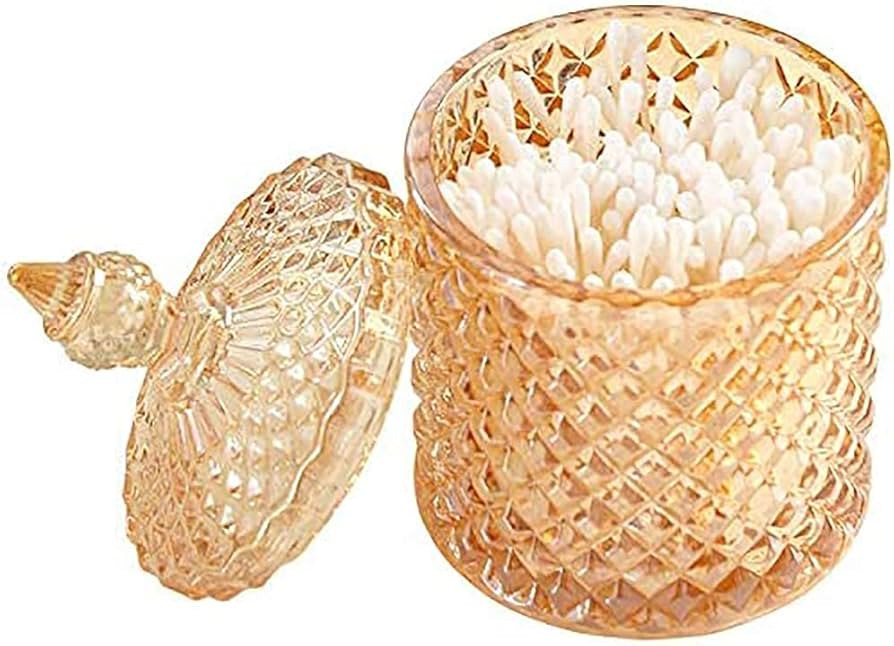 Colorful Home Decorative Jar Qtips Holder Dispenser Glass Storage Container Bathroom Counter Vani... | Amazon (US)