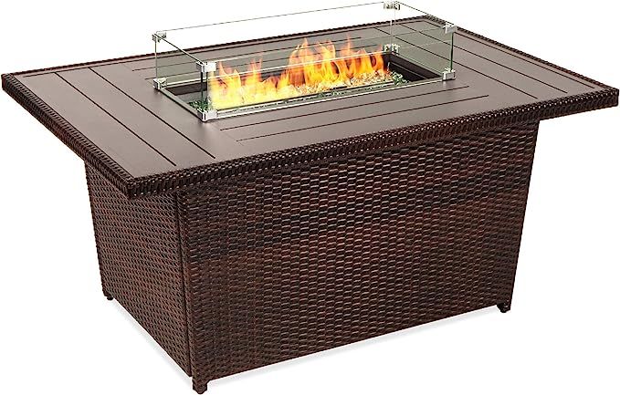 Best Choice Products 52in 50,000 BTU Outdoor Wicker Patio Propane Gas Fire Pit Table w/Aluminum T... | Amazon (US)