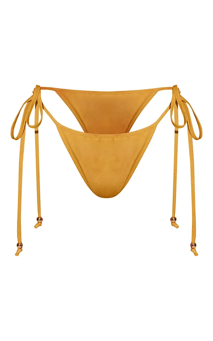 Mustard Denim Look Tie Side Bikini Bottoms | PrettyLittleThing UK