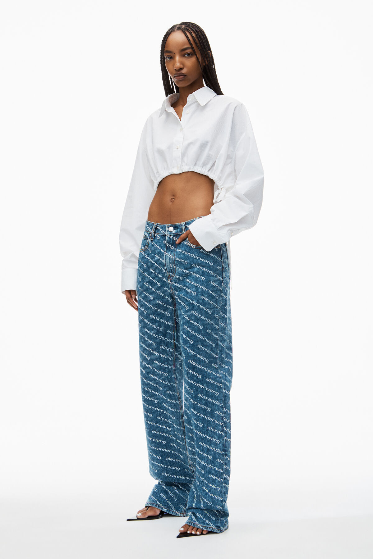EZ Mid Rise Jeans in Logo Crystal Hotfix | Alexander Wang