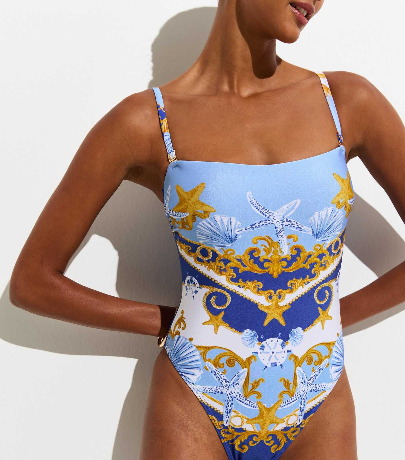 Blue Tummy Control Treasure Pattern Swimsuit | New Look | New Look (UK)