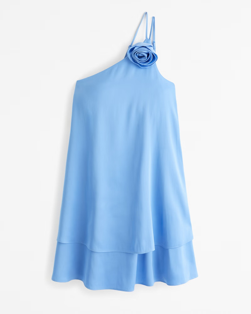 One-Shoulder Rosette Trapeze Mini Dress | Abercrombie & Fitch (US)