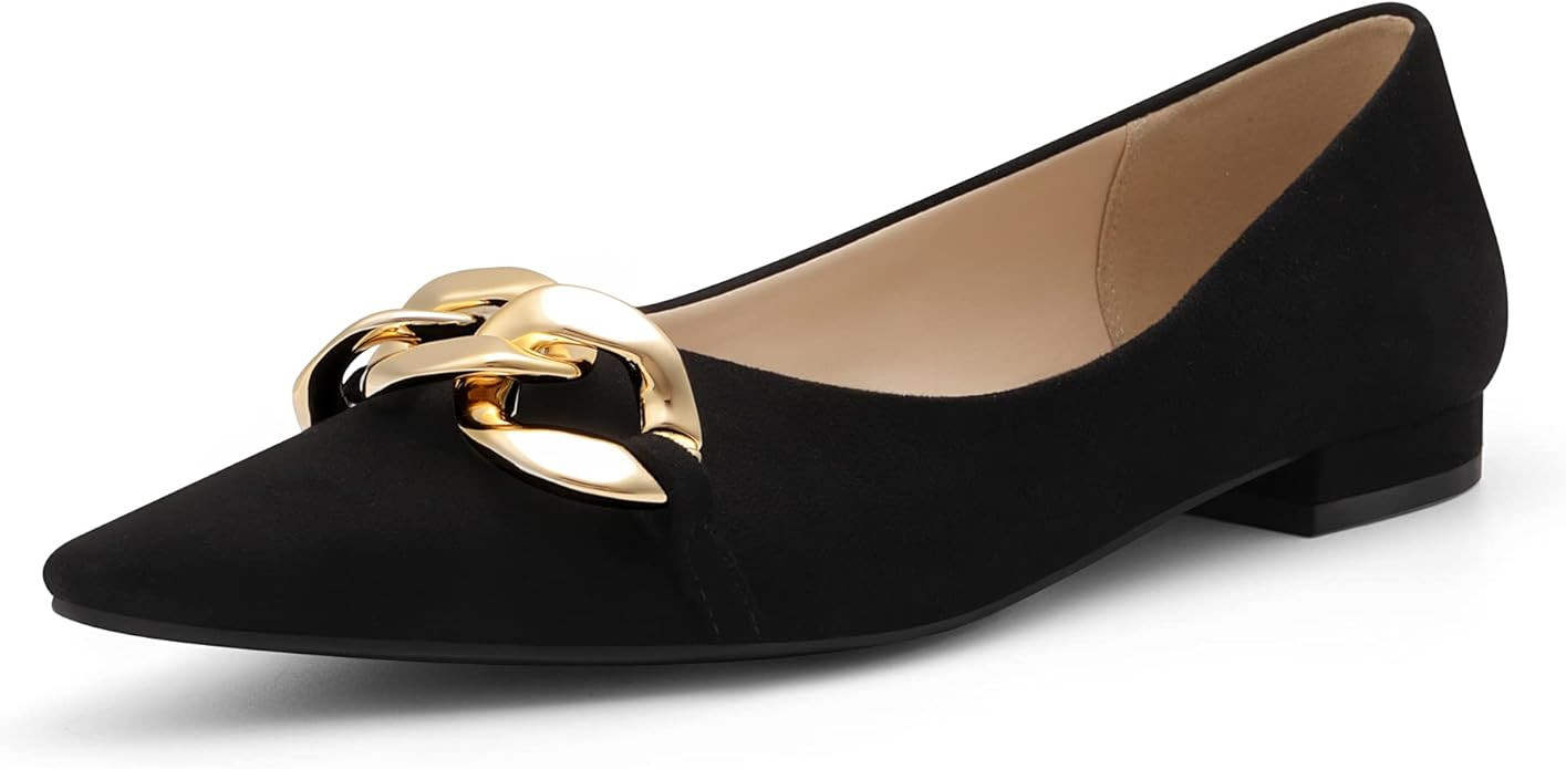 DREAM PAIRS Womens Flats Comfortable Women’s Dressy Ballet Pointed Toe Work Cute Chain Flats Sh... | Amazon (US)