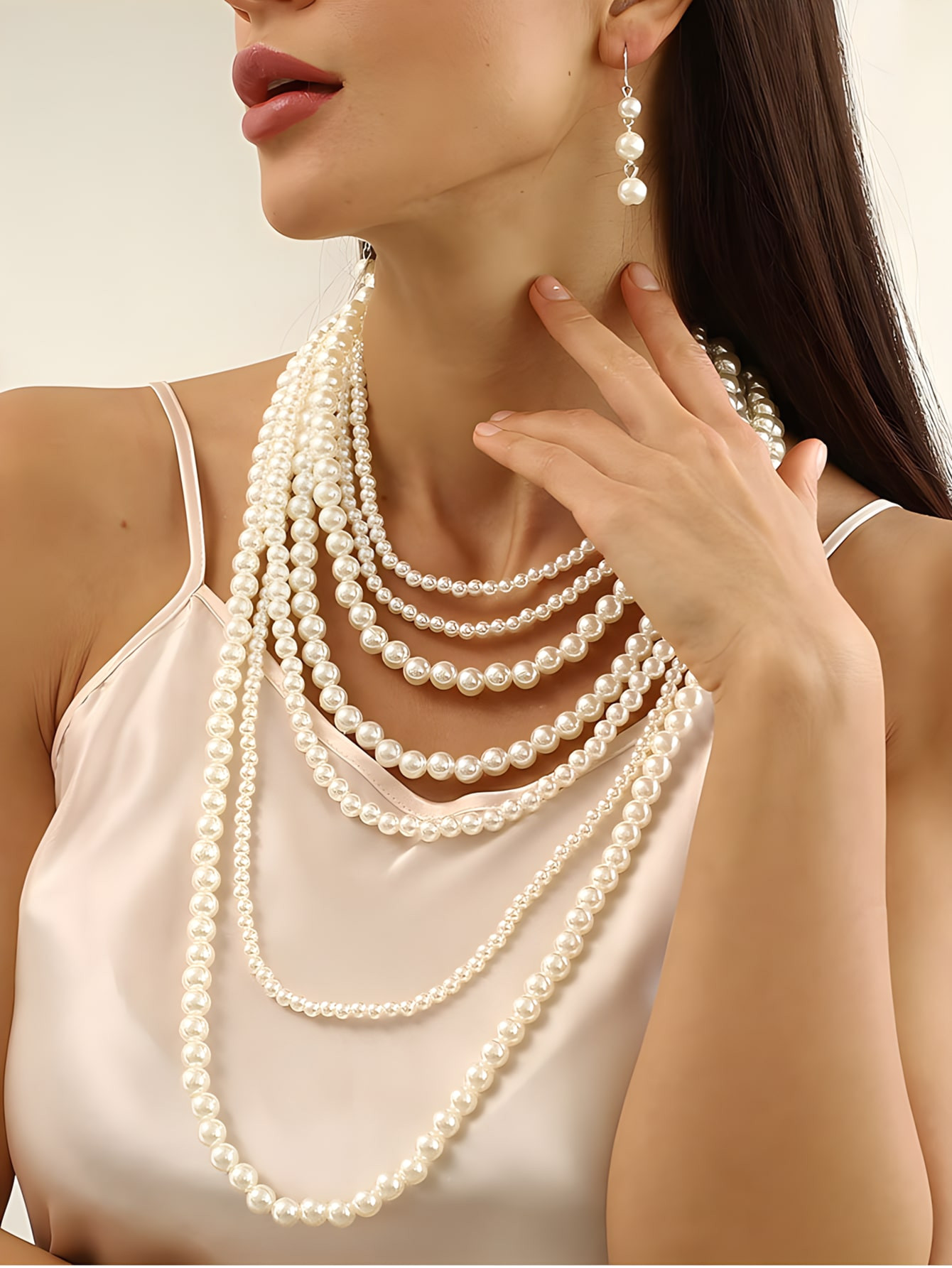 Set di collana a catena e orecchini in stile vintage e minimalista in finta perla a più strati | SHEIN