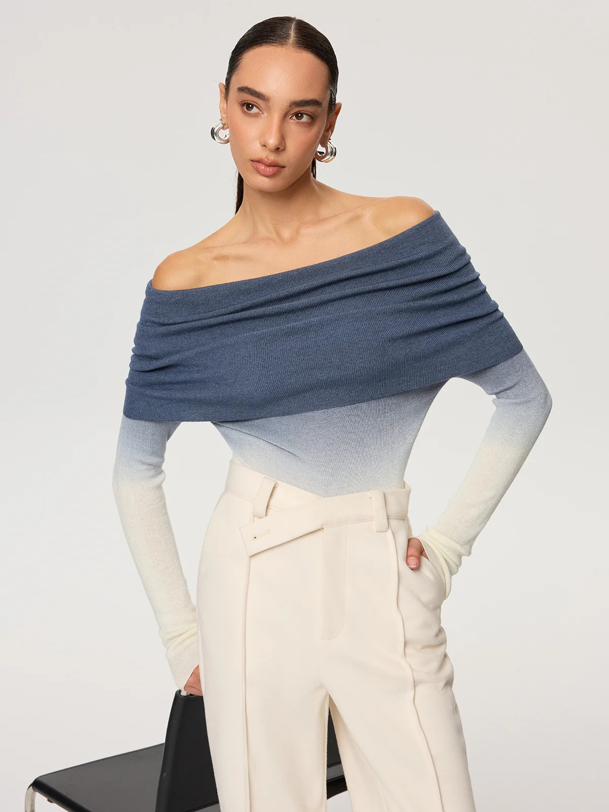 Off-Shoulder Ombre Wool Blend Knit Top | Commense