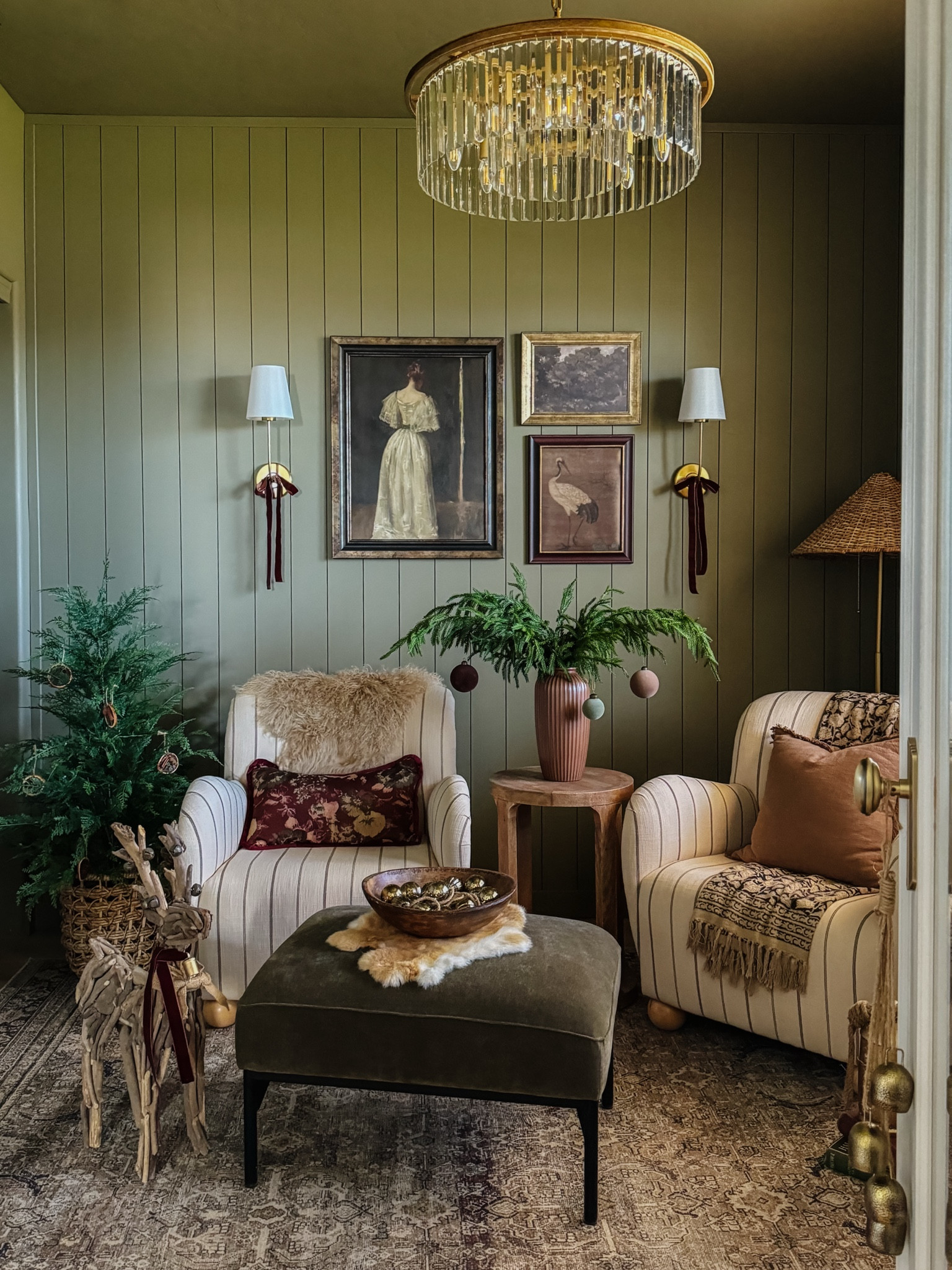 Modern Crystal chandelier, ceiling medallion Den inspo, affordable home decor, Target home, bun foot accent chair, upholstered accent chair, gallery wall inspo, accent table, throw pillows, throw blanket, loloi rug, vintage rug, dried florals, conical lamp shade, affordable finds, home decor, Amazon tree, striped accent chair, antique piano stool, green ottoman, modern ottoman, 

#LTKHome #LTKGiftGuide #LTKHoliday