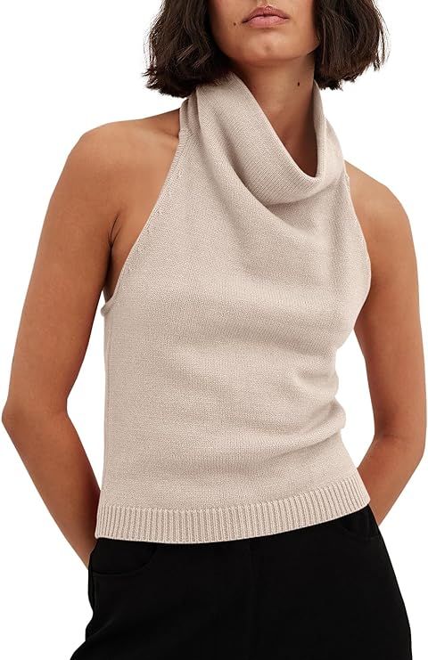 Langwyqu Womens Turtleneck Sweater Vests Sleeveless Knit Halter Tank Tops Sexy Loose Cami Shirts | Amazon (US)