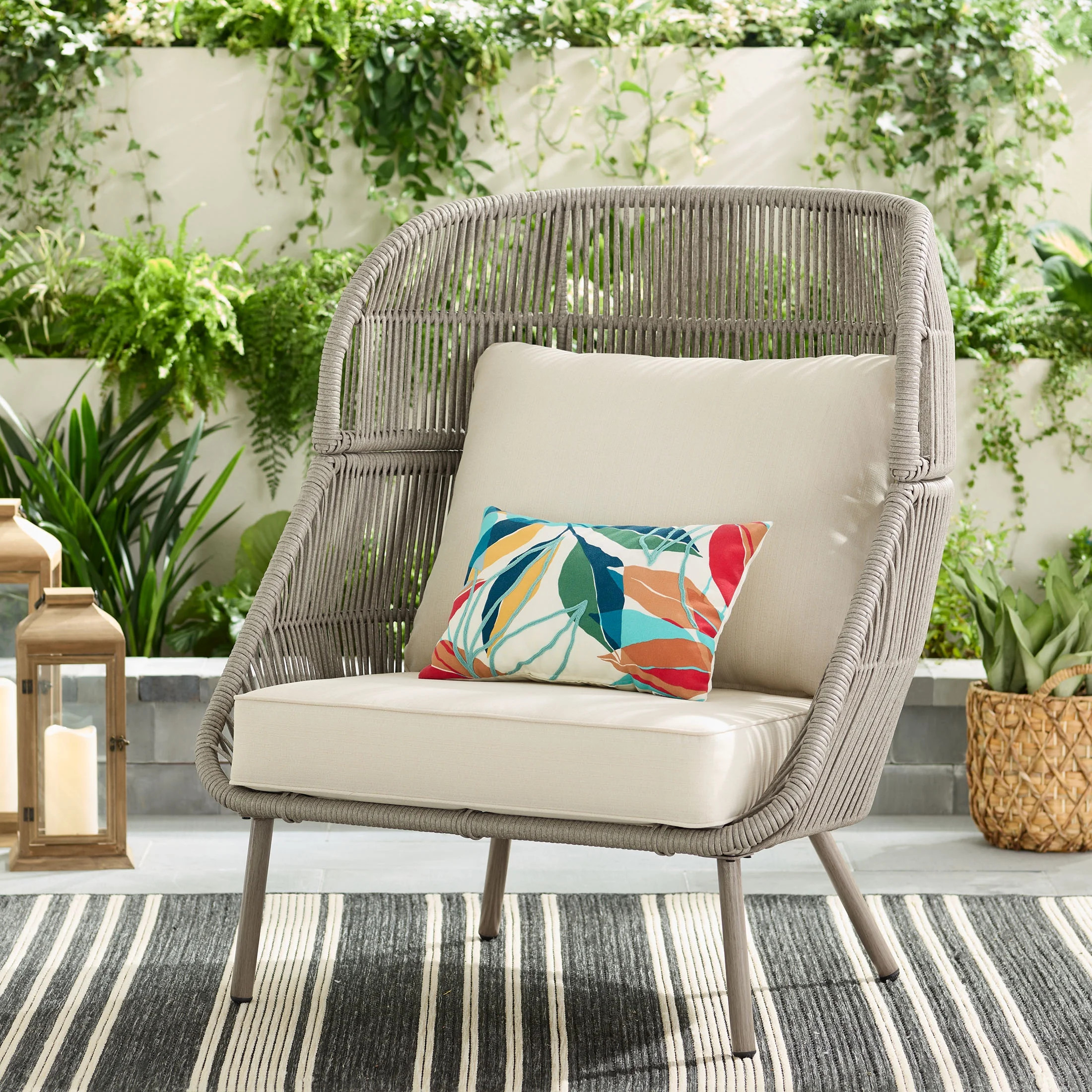 Better Homes & Gardens Tarren Wicker Outdoor Accent Chair with Cushions, Beige | Walmart (US)