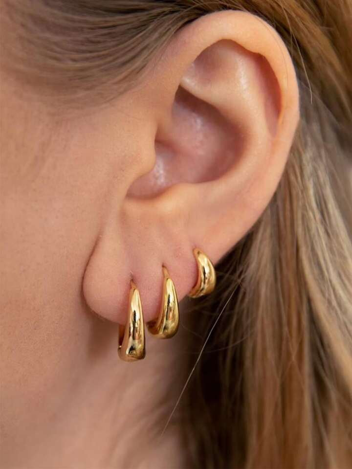 6pcs Simple Copper Material Geometric Metallic Earrings Suitable For Women's Daily Wear, Wedding ... | SHEIN
