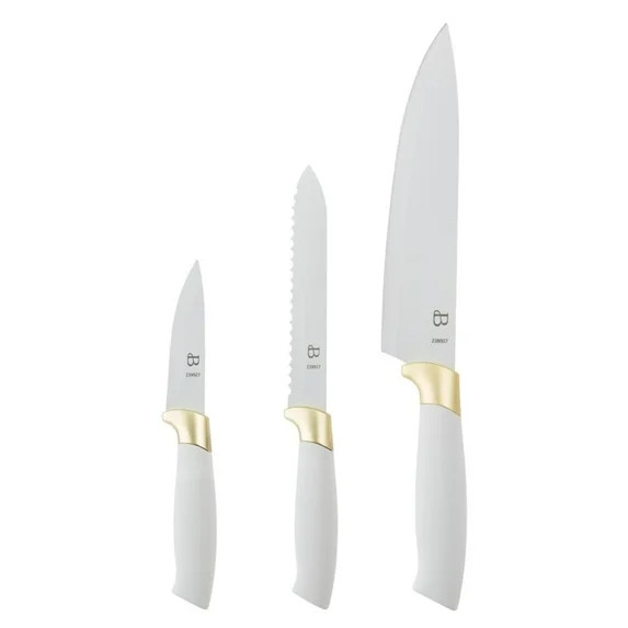 Beautiful 3-Piece Soft Grip Stainless Steel Chef Knife Set White and Gold by Drew Barrymore | Walmart (US)