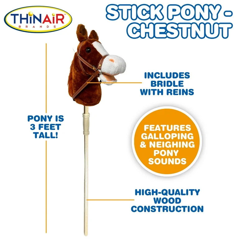 Playful Minds: Stick Pony - Chestnut - Brownish Red, 34" Wood Stick Ride-On, 12" Plush Horse Head... | Walmart (US)
