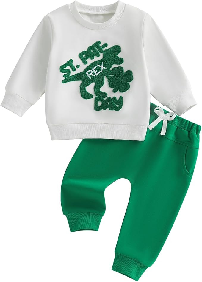 Kupretty Toddler Baby Boy Girl St Patricks Day Outfit Irish Shamrocks Clothes Embroidery Long Sle... | Amazon (US)