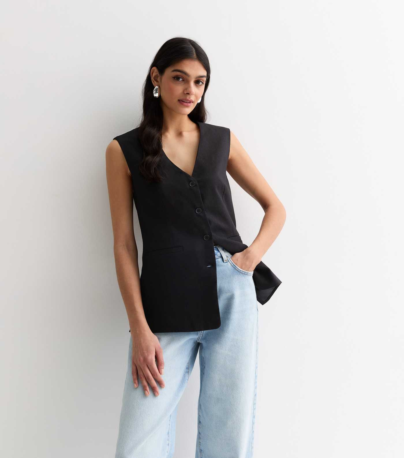 Black Linen Blend Longline Waistcoat | New Look | New Look (UK)