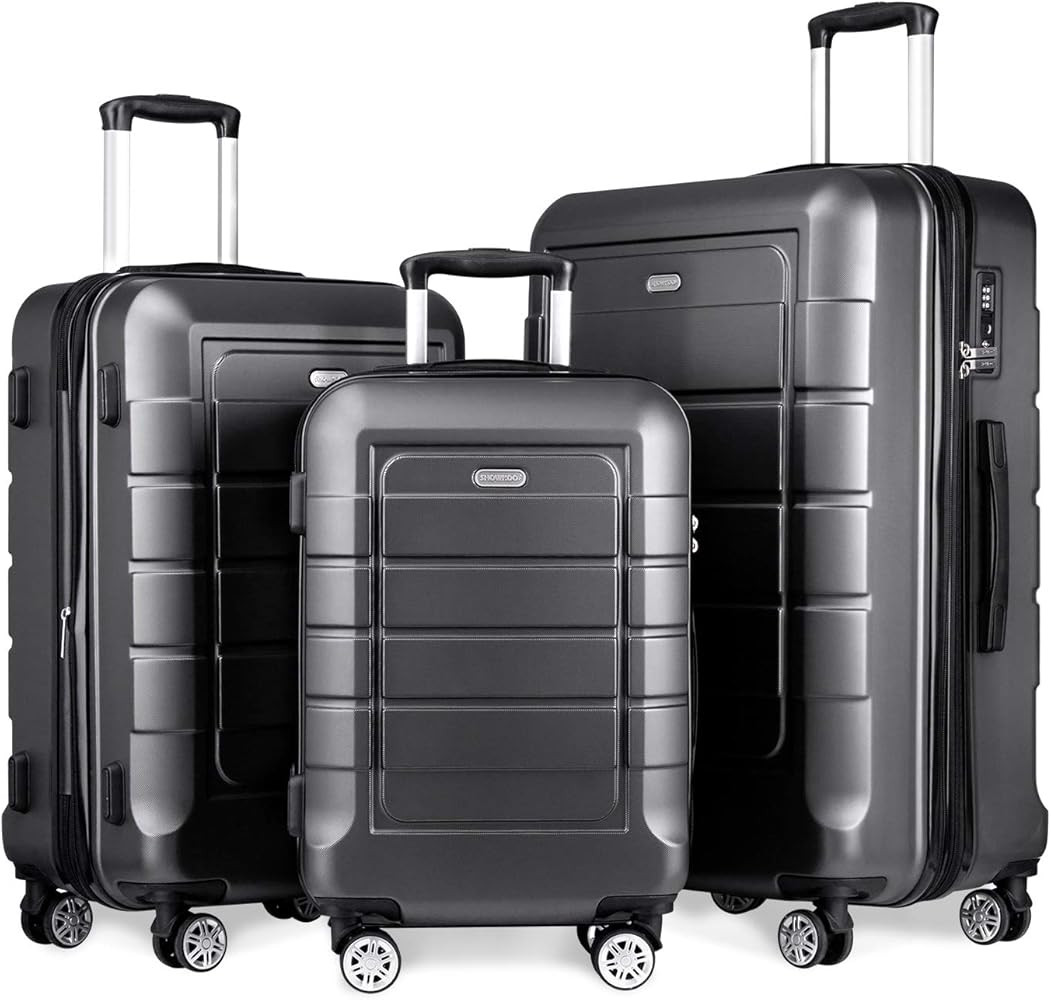 SHOWKOO Luggage Sets Expandable PC+ABS Durable Suitcase Double Wheels TSA Lock Blue | Amazon (US)