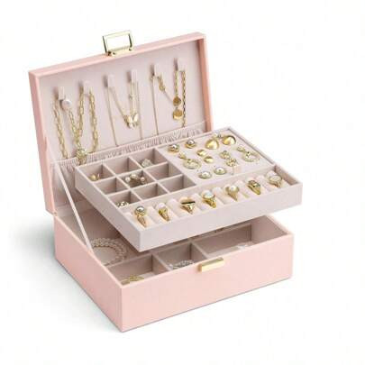 2 Layer Jewelry Box Large Jewelry Organizer For Women Removable Jewelery Tray For Necklace Earrings Rings Bracelets Jewelry Boxes Gifts For Women (Pin | SHEIN
