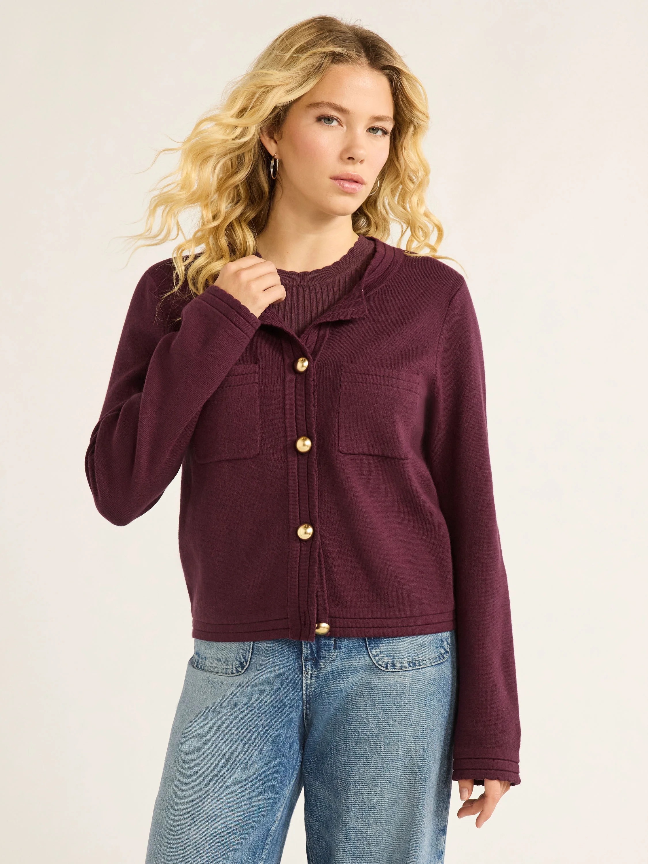 Free Assembly Women’s Long Sleeve Cardigan Sweater with Chest Pockets, Midweight, Sizes XS-XXL | Walmart (US)