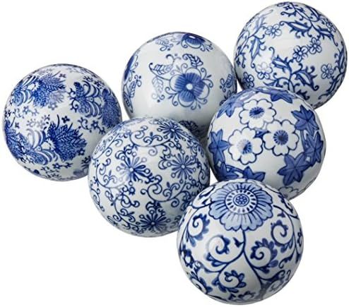 Oriental Furniture 3" Blue & White Decorative Porcelain Ball Set(B) | Amazon (US)