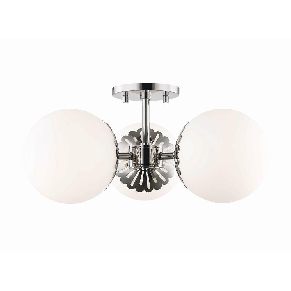 Paige 3-Light Polished Nickel Semi-Flush Mount with Opal Matte Glass Shade | The Home Depot