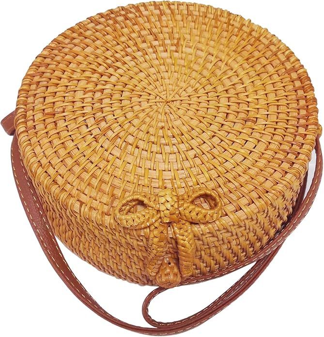 Handmade Rattan Woven Bag Round Retro Crossbody Bags Classic Shoulder Bag Ladies and Girls Party ... | Amazon (US)