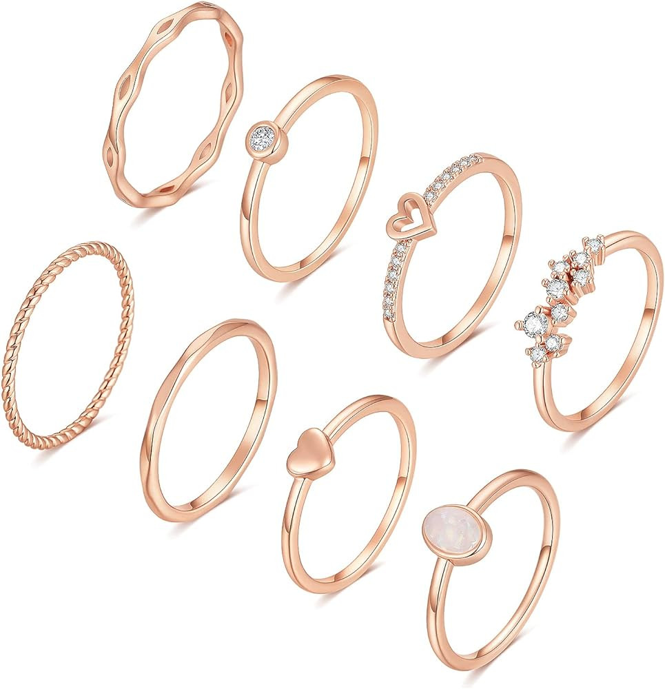 RLMOON 8PCS 14K Gold/Silver Plated Stacking Ring Set for Women Teen Dainty Thumb Stackable Rings ... | Amazon (US)
