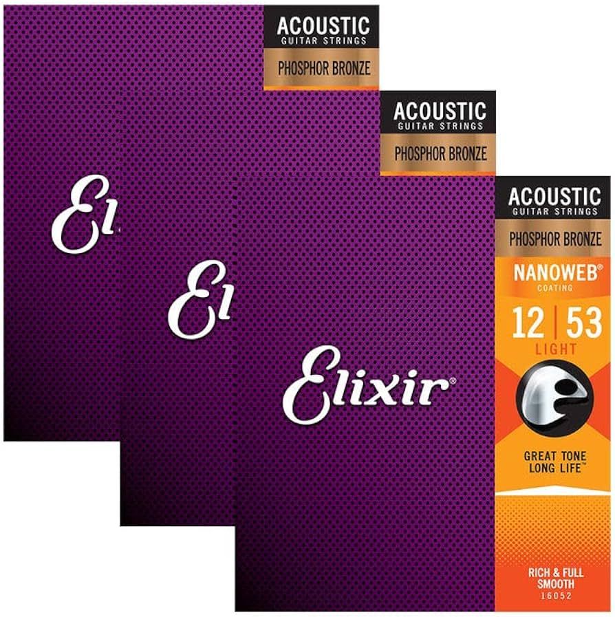 Elixir 16052 Acoustic Phosphor Bronze Nano Light 12-53 (3 Pack Bundle) | Amazon (US)