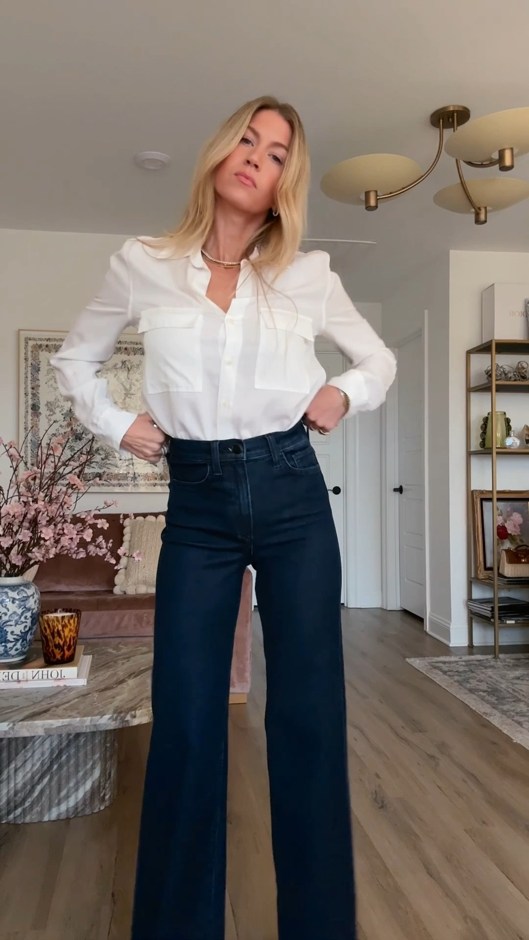 These jeans are magic - they make my legs look WAY longer than they actually are. Now 30% off at checkout! Run TTS, wearing wash “Cinema” in 25. 

White button up blouse: TTS, wearing an XS

Cognac Sandals: ON SALE, TTS.

Gold coin necklace: ON SALE

#LTKSaleAlert #LTKootd #LTKgrwm