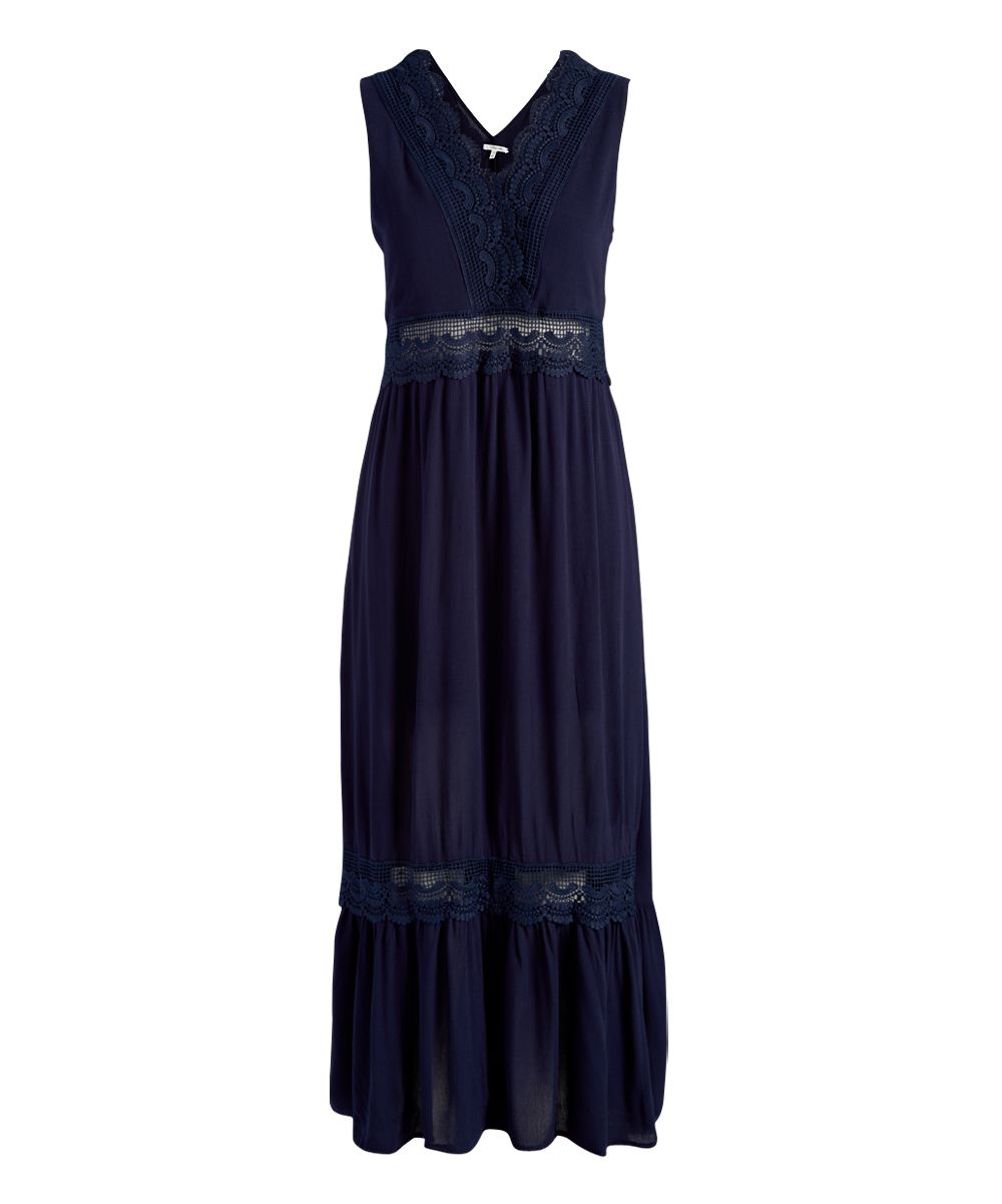 Bailey Blue Women's Maxi Dresses NAVY - Navy Crochet-Inset Sleeveless Maxi Dress | Zulily