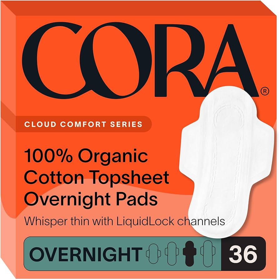 Amazon.com: Cora 100% Organic Cotton Topsheet Pads | Ultra Thin Period Pads with Wings | Overnigh... | Amazon (US)