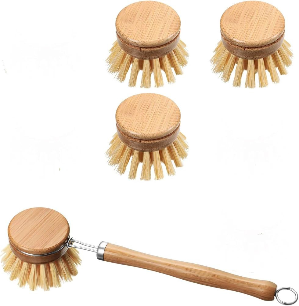 Set of 4 dish Brushes Wooden Kitchen Brushes with Handle Wood - Wooden Pan & Pot Cleaning Brush w... | Amazon (US)