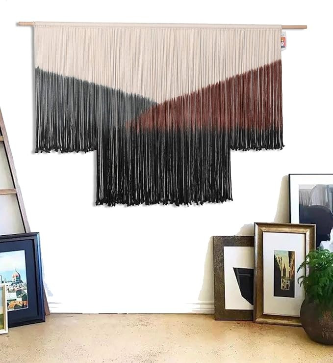 Macrame Wall Hanging Large Black Tie-Dye Geometric Décor Bohemian Yarn Tapestry Home Boho Wall D... | Amazon (US)