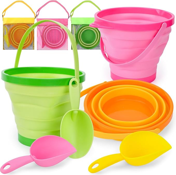 Shindel 9PCS Collapsible Beach Bucket Set, Foldable Sand Bucket Mesh Shell Bags Shovels for Outdo... | Amazon (US)